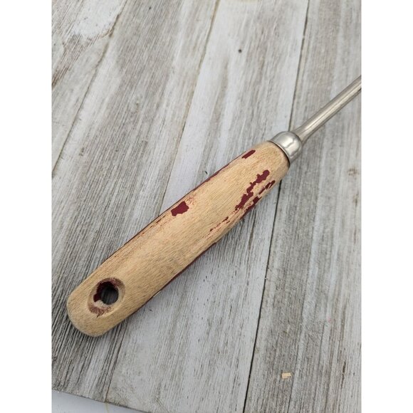 Vintage A&J Slotted Serving Chromium Plated Spoon Wood Handle 12" - Picture 6 of 8